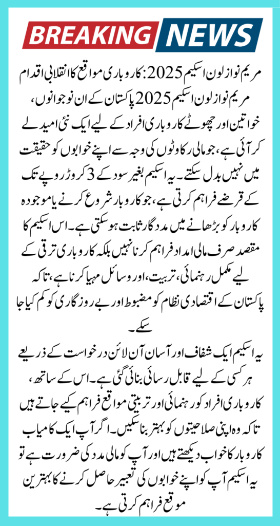 Maryam Nawaz Loan Scheme 2025 Online Apply Method Get 30Million Loan Without Interest