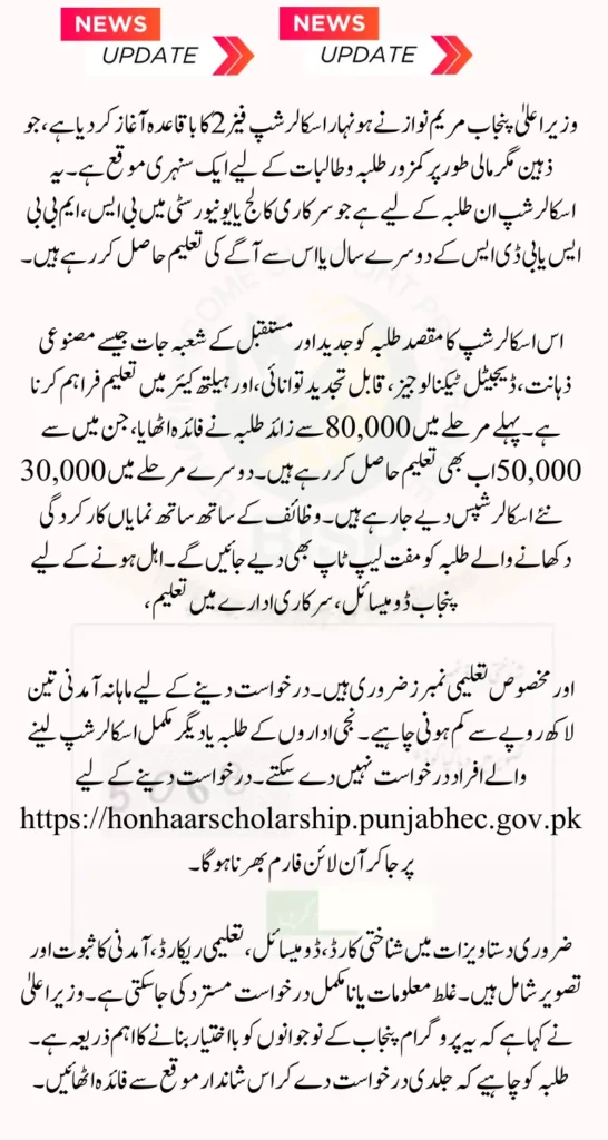 Honhaar Scholarship Phase 2 Apply Now via Portal Complete Check Details